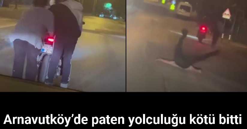 Arnavutköy’de paten yolculuğu kötü bitti, otomobilin altında kalmaktan son anda kurtuldu