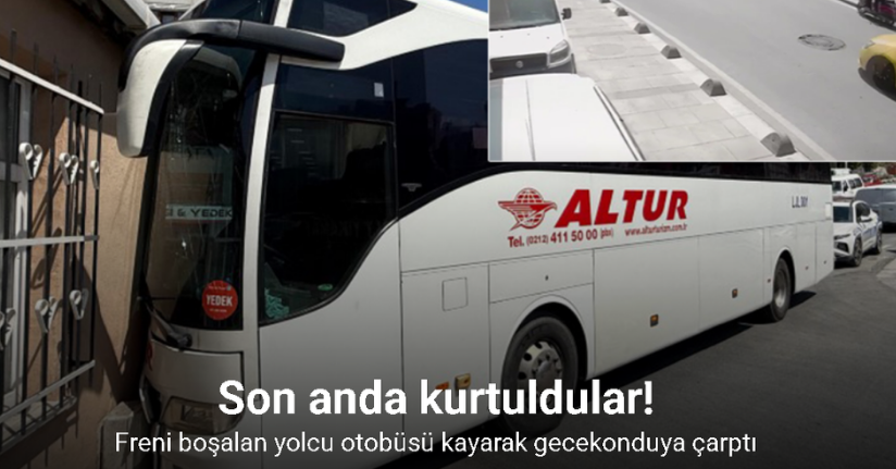 Freni boşalan yolcu otobüsü kayarak gecekonduya çarptı