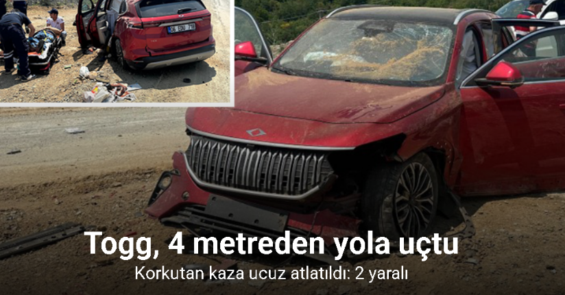 Yalova’da otomobil 4 metre yükseklikten yola uçtu: 2 yaralı