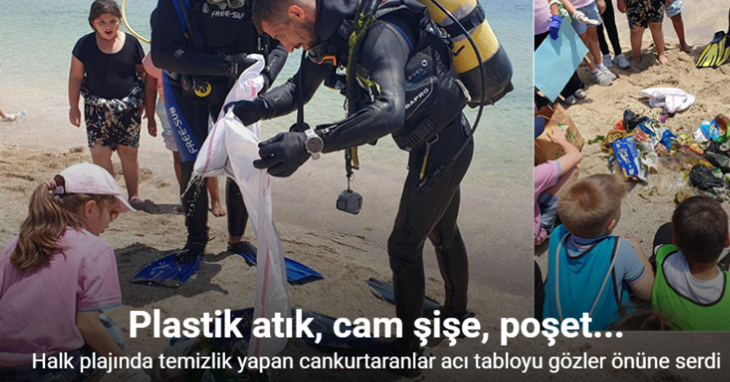 Halk plajında su altında temizlik yapan cankurtaranlar acı tabloyu gözler önüne serdi