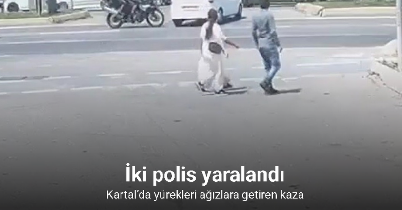 Kartal’da yürekleri ağızlara getiren kaza: İki polisin yaralandığı kaza kamerada