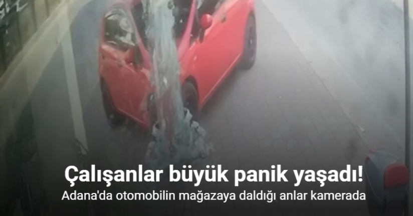 Otomobilin mağazaya daldığı anlar kamerada