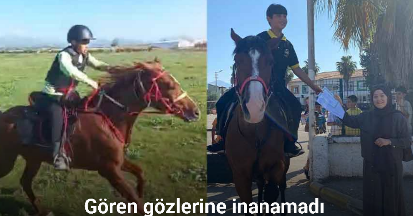 Karnesini almaya okula atıyla geldi, gören gözlerine inanamadı