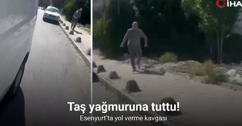 Esenyurt’ta kendisine yol vermeyen aracı taşladı