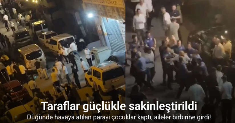 Düğünde havaya atılan parayı çocuklar kaptı, aileler birbirine girdi: O anlar kamerada