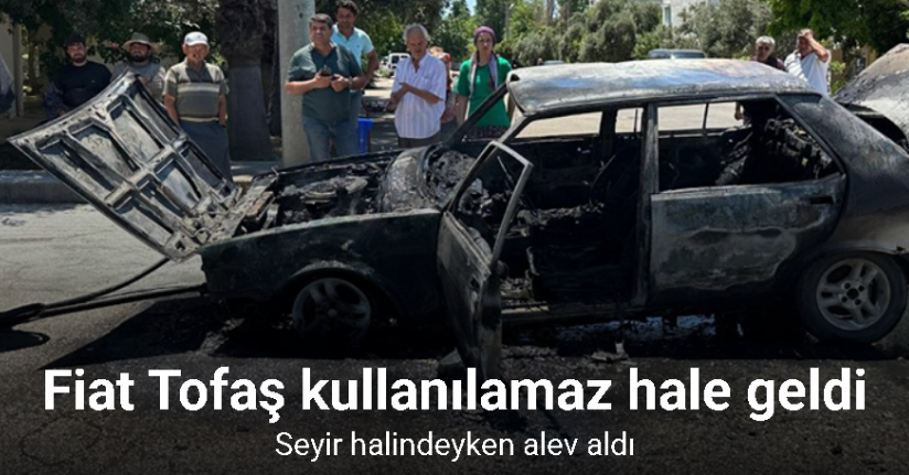 Antalya’da seyir halindeyken alev alan Tofaş otomobil kullanılamaz hale geldi