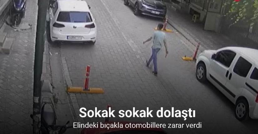 Sokak sokak dolaşıp elindeki bıçakla otomobillere zarar verdi
