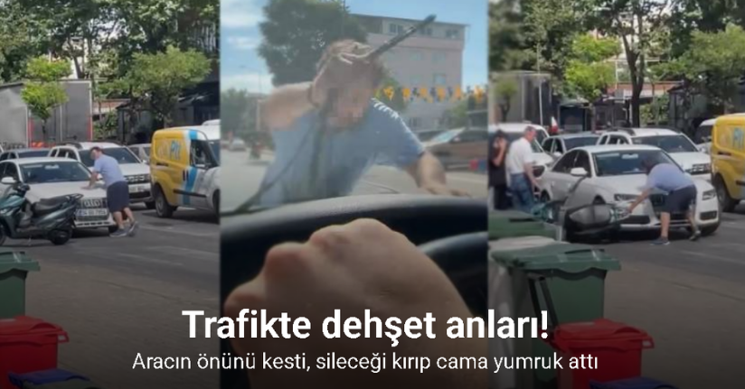 Yol verme tartışmasında aracın önünü kesti, sileceği kırıp cama yumruk attı