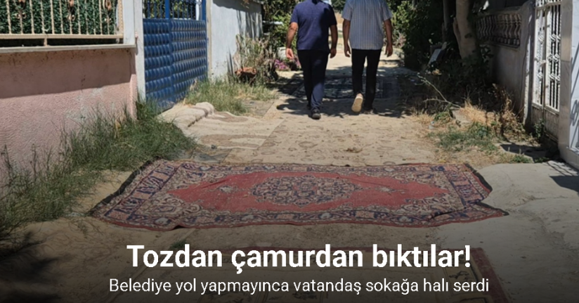 Tekirdağ’da belediye yol yapmayınca vatandaş sokağa halı serdi