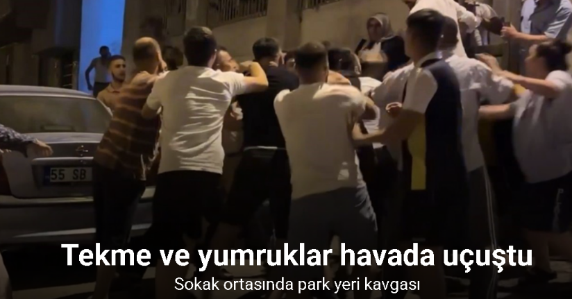 Samsun’da sokak ortasında park yeri kavgası: Tekme ve yumruklarla birbirlerine girdiler