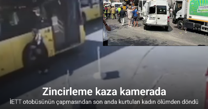 Beyoğlu’nda İETT otobüsünün karıştığı zincirleme kaza kamerada