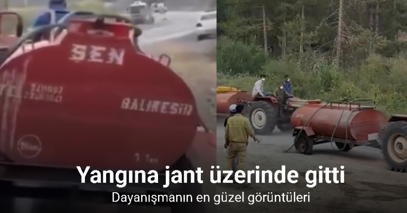 Dayanışmanın en güzel görüntüleri...Yangına jant üzerinde gitti
