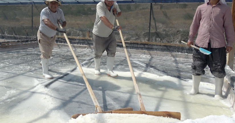40 derece sıcakta asırlık geleneklerle tuz üretimi
