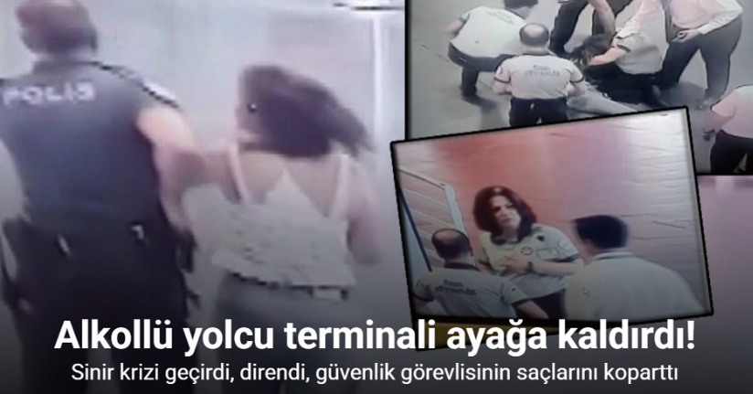 Valizinin kaybolduğunu iddia eden alkollü kadın terminali ayağa kaldırdı... O anlar kamerada