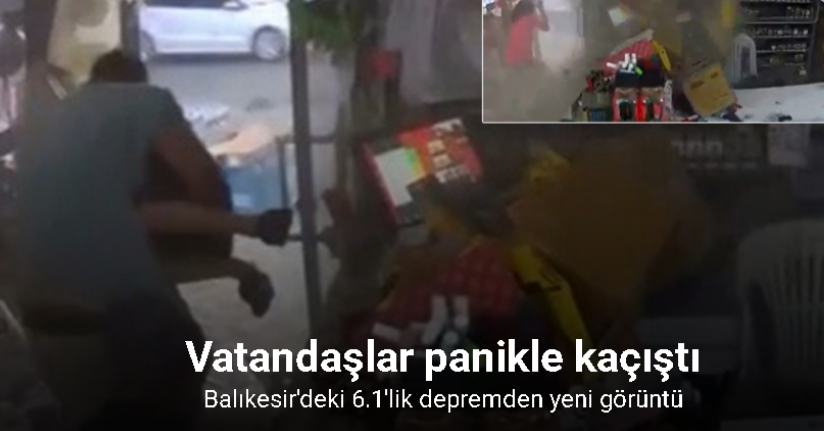 Sındırgı’da deprem anı market kamerasına yansıdı