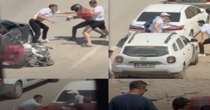 Otomobilden inen şahıslar, motokuryeyi tekme tokat dövdü