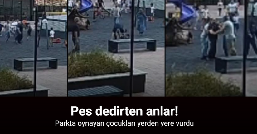 Parkta oynayan çocukları yerden yere vurdu