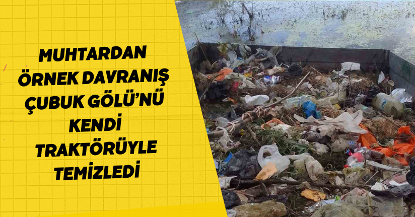 Muhtardan örnek davranış: Çubuk Gölü’nü kendi traktörüyle temizledi