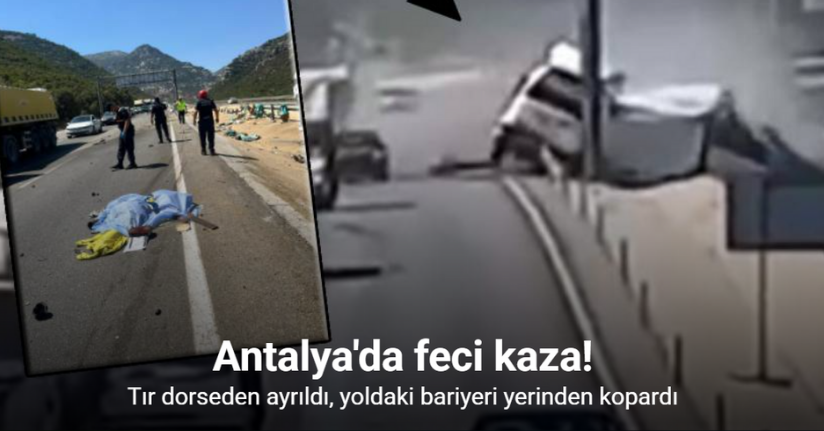Tır ve dorse ayrıldı, yoldaki bariyeri yerinden kopardı!