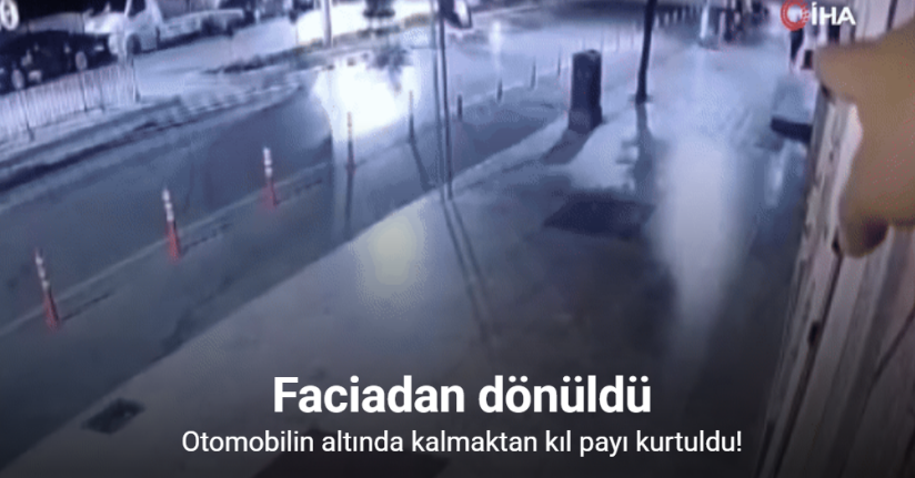 Kontrolden çıkarak işletmeye dalan otomobilin altında kalmaktan kıl payı kurtuldu