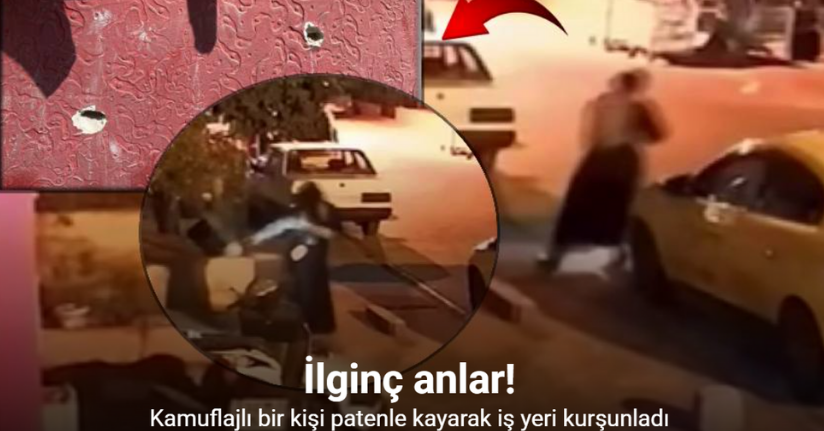 Patenle kayarak iş yeri kurşunladı: O anlar kamerada