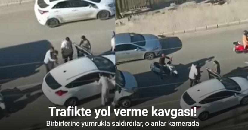 Trafikte yol verme kavgası: Birbirlerine yumrukla saldırdılar, o anlar kamerada