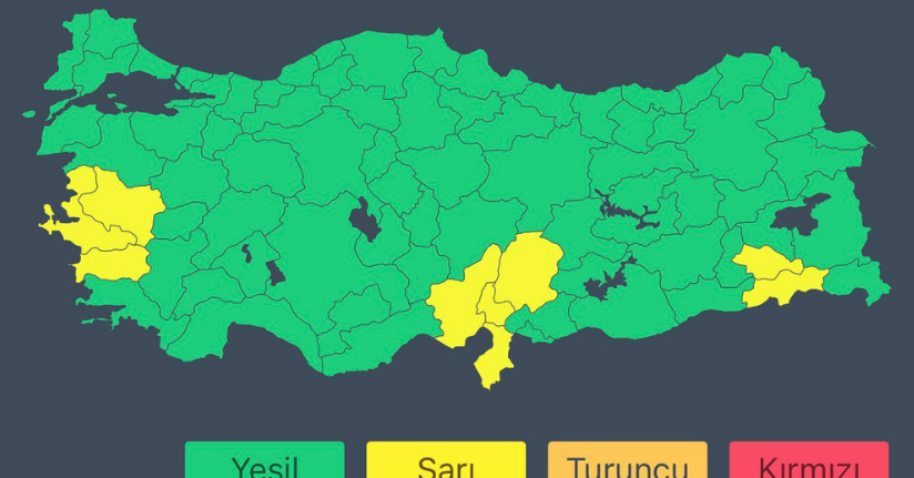 İçişleri Bakanlığı'ndan 9 kent için 'sarı' kodlu uyarı