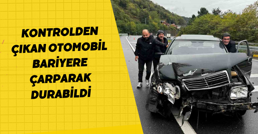 Kontrolden çıkan otomobil bariyere çarparak durabildi