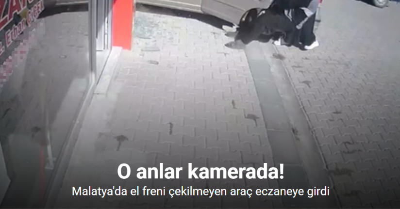 El freni çekilmeyen araç eczaneye girdi