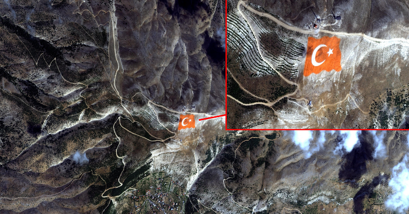 Ahır Dağı zirvesine işlenen Türk bayrağı uzaydan görüntülendi