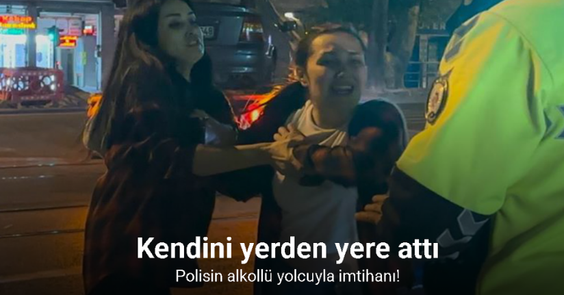 Polisin alkollü yolcuyla imtihanı kamerada