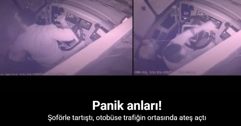 Çok sayıda yolcunun bulunduğu otobüse silahlı saldırı anı kamerada