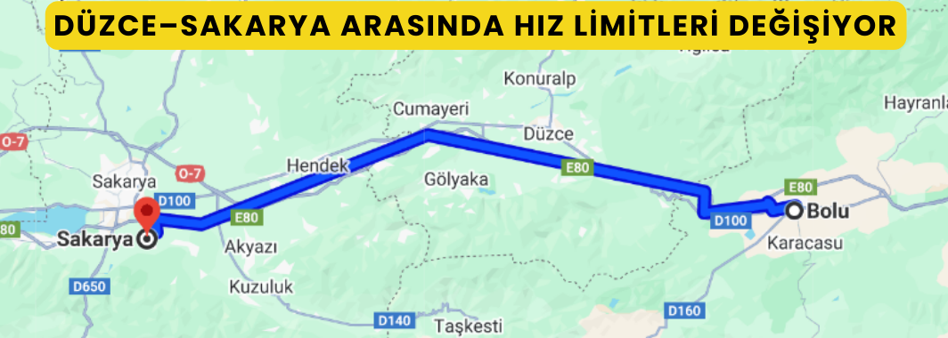 Düzce–Sakarya Arasında Hız Limitleri Değişiyor