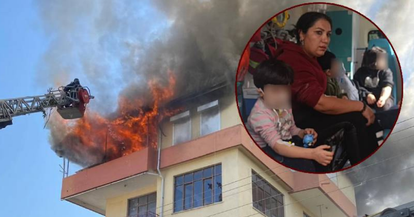 Alevler içindeki dairede mahsur kalan 3 küçük çocuğu inşaat işçileri ve mahalle sakinleri kurtardı