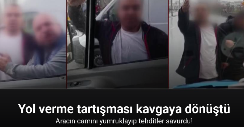 Yol verme kavgasında minibüsün camını yumrukladı