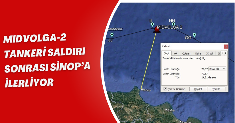 Rusya’dan Gürcistan’a sefer gerçekleştiren MIDVOLGA-2 tankeri saldırı sonrası Sinop’a ilerliyor