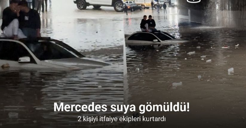 Suda mahsur kalan araçtaki 2 kişiyi itfaiye ekipleri kurtardı