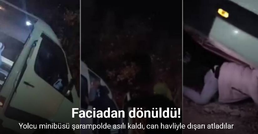 Yolcu minibüsü şarampolde asılı kaldı, faciadan dönüldü
