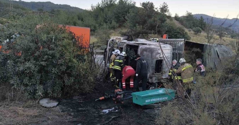 Kaza yaptıktan sonra alevlere teslim olan tırdaki 2 kişi öldü, taşınan anguslar otobana yayıldı
