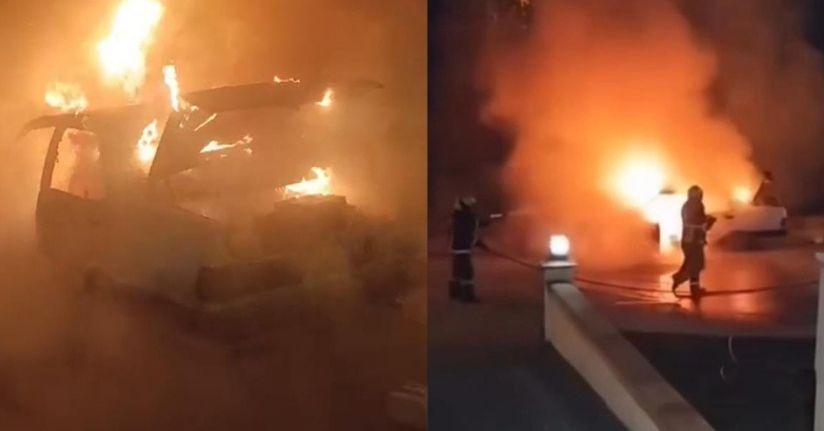 Park halindeki otomobil alev topuna döndü