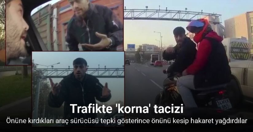 Bakırköy’de korna çalan sürücüyle kavga eden motosikletli kamerada
