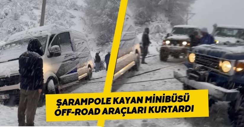 Şarampole kayan minibüsü, off-road araçları kurtardı