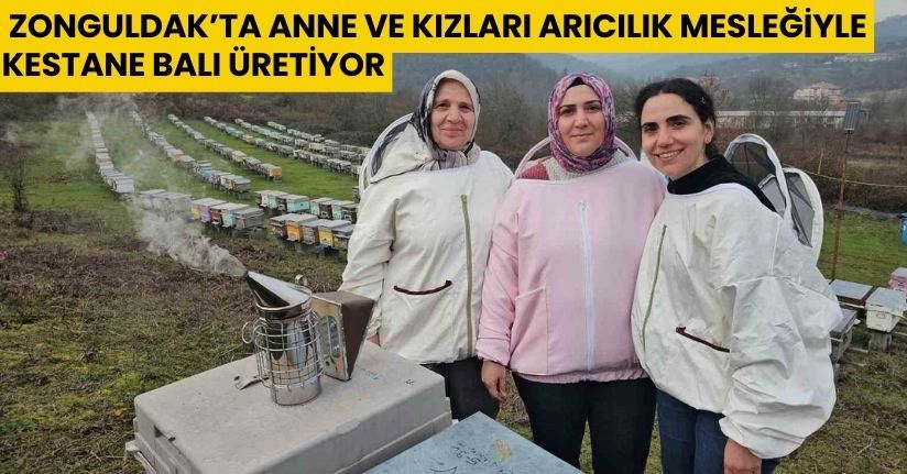 Anne ve kızları arıcılık mesleğiyle kestane balı üretiyor