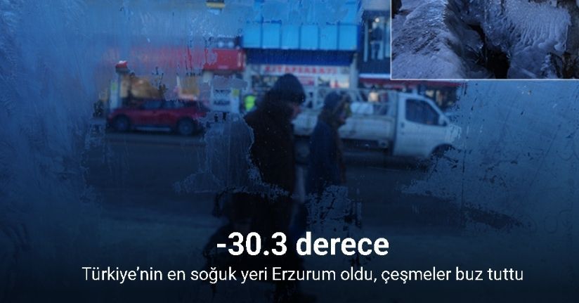 Türkiye’nin en soğuk yeri Erzurum oldu, çeşmeler buz tuttu