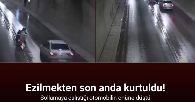 Sollamaya çalıştığı otomobilin önüne düştü, ezilmekten son anda kurtuldu
