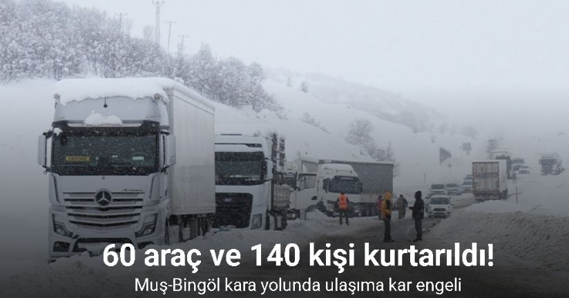 Muş-Bingöl kara yolunda kar engeli: 60 araç ve 140 kişi kurtarıldı