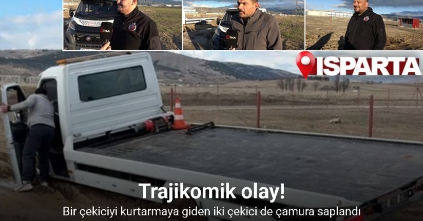 Bir çekiciyi kurtarmaya giden iki çekici de çamura saplandı