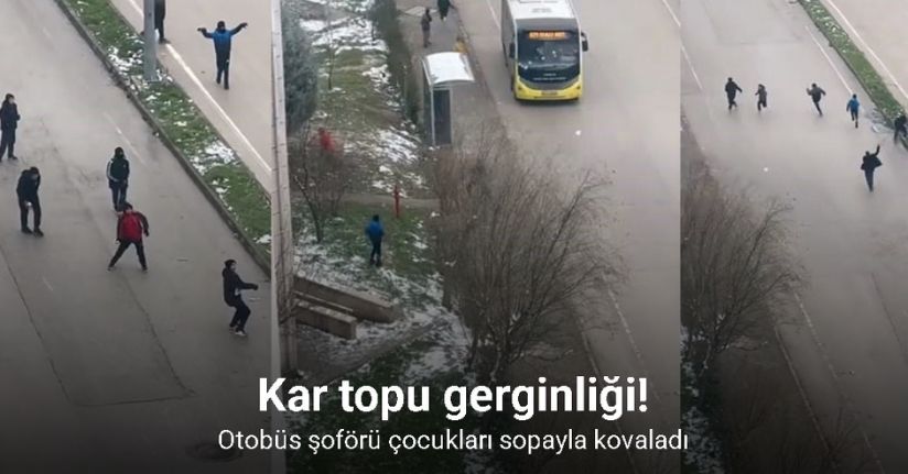 İnegöl’de kar topu gerginliği: Otobüs şoförü çocukları sopayla kovaladı