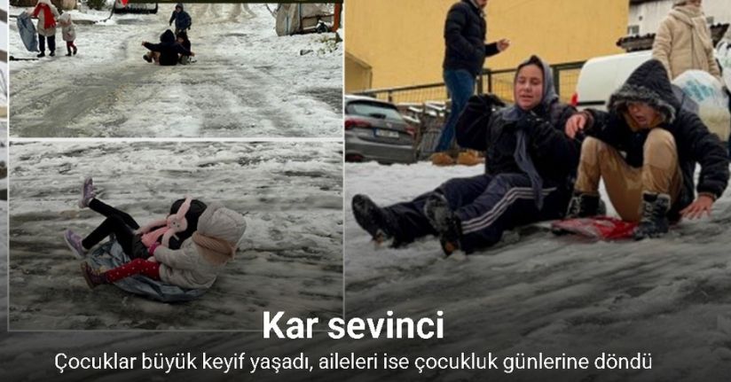 Arnavutköy’de kar yağışıyla kayak pistine dönen sokak dronla görüntüledi