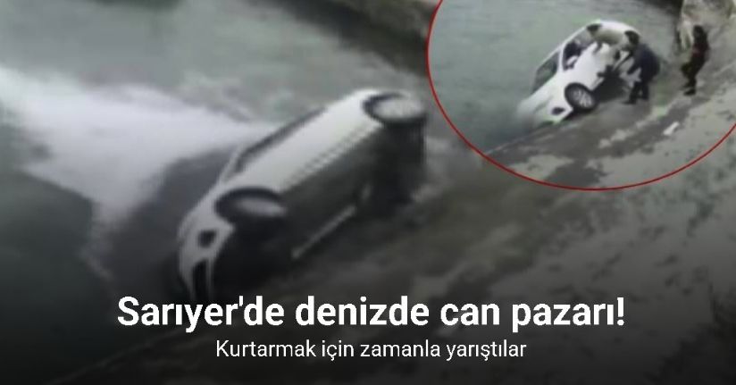 Sarıyer’de otomobil denize düştü: Sürücüyü kurtarmak için denize atlayarak yardıma geldi